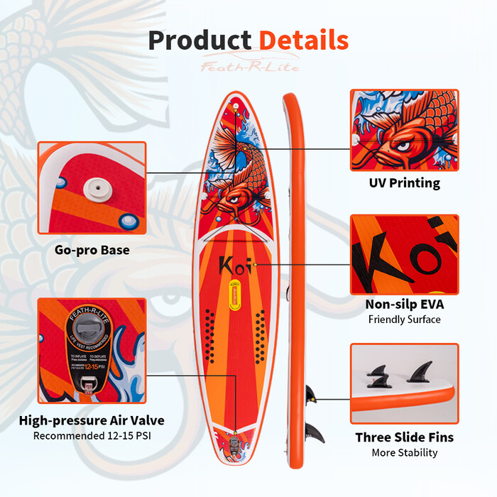 Opblaasbare surf paddleboard 11'6" - Sup Koi Oranje - België