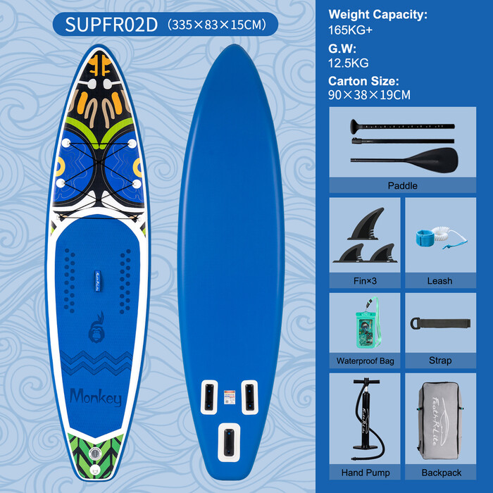 Opblaasbare surf paddleboard 11' - Aap Blauw - België